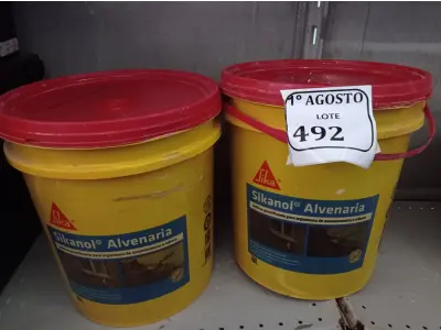 LOTE 492 - 02 BALDES DE SIKANOL ALVENARIA, ADITIVO PLASTIFICANTE PARA ARGAMASSA DE ASSENTAMENTO E REBOCO 18L. (NO ESTADO) ATENÇÃO! FAZER A VISITAÇÃO ANTES DE ARREMATAR, NÃO SABEMOS SE FUNCIONA. LEILÃO NÃO TEM GARANTIA E NEM DEVOLUÇÃO, SUJEITO A POSSÍVEIS AVARIAS VISÍVEIS/OCULTAS E/OU AUSÊNCIA DE COMPONENTES.