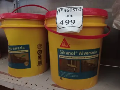 LOTE 499 - 02 BALDES DE SIKANOL ALVENARIA, ADITIVO PLASTIFICANTE PARA ARGAMASSA DE ASSENTAMENTO E REBOCO 18L. (NO ESTADO) ATENÇÃO! FAZER A VISITAÇÃO ANTES DE ARREMATAR, NÃO SABEMOS SE FUNCIONA. LEILÃO NÃO TEM GARANTIA E NEM DEVOLUÇÃO, SUJEITO A POSSÍVEIS AVARIAS VISÍVEIS/OCULTAS E/OU AUSÊNCIA DE COMPONENTES.