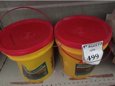 LOTE 499 - 02 BALDES DE SIKANOL ALVENARIA, ADITIVO PLASTIFICANTE PARA ARGAMASSA DE ASSENTAMENTO E REBOCO 18L. (NO ESTADO) ATENÇÃO! FAZER A VISITAÇÃO ANTES DE ARREMATAR, NÃO SABEMOS SE FUNCIONA. LEILÃO NÃO TEM GARANTIA E NEM DEVOLUÇÃO, SUJEITO A POSSÍVEIS AVARIAS VISÍVEIS/OCULTAS E/OU AUSÊNCIA DE COMPONENTES.
