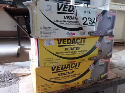 LOTE 234 - 02 VEDACIT ARGAMASSA POLIMÉRICA IMPERMEÁVEL 12KGS CADA. (NO ESTADO) ATENÇÃO! FAZER A VISITAÇÃO ANTES DE ARREMATAR, NÃO SABEMOS SE FUNCIONA. LEILÃO NÃO TEM GARANTIA E NEM DEVOLUÇÃO, SUJEITO A POSSÍVEIS AVARIAS VISÍVEIS/OCULTAS E/OU AUSÊNCIA DE COMPONENTES.