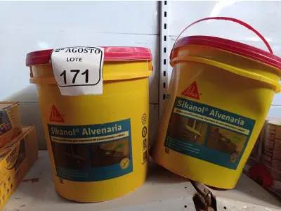 LOTE 171 - 02 BALDES DE SIKANOL ALVENARIA ADITIVO PLASTIFICANTE PARA ARGAMASSA DE ASSENTAMENTO E REBOCO, 18 LITROS CADA. (NO ESTADO) ATENÇÃO! FAZER A VISITAÇÃO ANTES DE ARREMATAR, NÃO SABEMOS SE FUNCIONA. LEILÃO NÃO TEM GARANTIA E NEM DEVOLUÇÃO, SUJEITO A POSSÍVEIS AVARIAS VISÍVEIS/OCULTAS E/OU AUSÊNCIA DE COMPONENTES.
