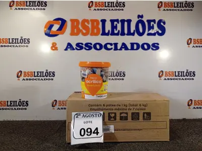LOTE 094 - 06 REJUNTES ACRÍLICO 1KG CADA. (NO ESTADO) ATENÇÃO! FAZER A VISITAÇÃO ANTES DE ARREMATAR, NÃO SABEMOS SE FUNCIONA. LEILÃO NÃO TEM GARANTIA E NEM DEVOLUÇÃO, SUJEITO A POSSÍVEIS AVARIAS VISÍVEIS/OCULTAS E/OU AUSÊNCIA DE COMPONENTES.