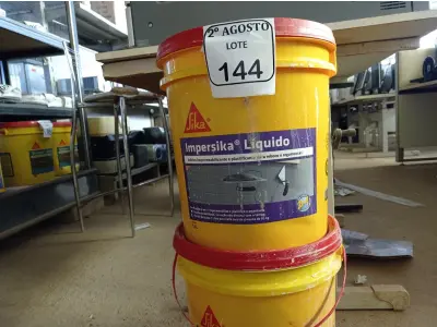 LOTE 144 - 02 BALDES DE IMPERSIKA LÍQUIDO ADITIVO PLASTIFICANTE PARA ARGAMASSA DE ASSENTAMENTO E REBOCO, 18 LITROS CADA. (NO ESTADO) ATENÇÃO! FAZER A VISITAÇÃO ANTES DE ARREMATAR, NÃO SABEMOS SE FUNCIONA. LEILÃO NÃO TEM GARANTIA E NEM DEVOLUÇÃO, SUJEITO A POSSÍVEIS AVARIAS VISÍVEIS/OCULTAS E/OU AUSÊNCIA DE COMPONENTES.