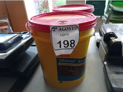 LOTE 198 - 02 BALDES DE SIKANOL ALVENARIA ADITIVO PLASTIFICANTE PARA ARGAMASSA DE ASSENTAMENTO E REBOCO, 18 LITROS CADA. (NO ESTADO) ATENÇÃO! FAZER A VISITAÇÃO ANTES DE ARREMATAR, NÃO SABEMOS SE FUNCIONA. LEILÃO NÃO TEM GARANTIA E NEM DEVOLUÇÃO, SUJEITO A POSSÍVEIS AVARIAS VISÍVEIS/OCULTAS E/OU AUSÊNCIA DE COMPONENTES.