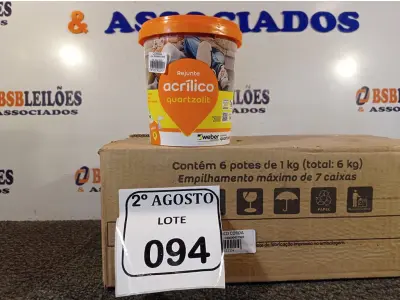 LOTE 094 - 06 REJUNTES ACRÍLICO 1KG CADA. (NO ESTADO) ATENÇÃO! FAZER A VISITAÇÃO ANTES DE ARREMATAR, NÃO SABEMOS SE FUNCIONA. LEILÃO NÃO TEM GARANTIA E NEM DEVOLUÇÃO, SUJEITO A POSSÍVEIS AVARIAS VISÍVEIS/OCULTAS E/OU AUSÊNCIA DE COMPONENTES.
