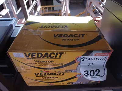 LOTE 302 - 02 VEDACIT ARGAMASSA POLIMÉRICA IMPERMEÁVEL 12KGS CADA. (NO ESTADO) ATENÇÃO! FAZER A VISITAÇÃO ANTES DE ARREMATAR, NÃO SABEMOS SE FUNCIONA. LEILÃO NÃO TEM GARANTIA E NEM DEVOLUÇÃO, SUJEITO A POSSÍVEIS AVARIAS VISÍVEIS/OCULTAS E/OU AUSÊNCIA DE COMPONENTES.