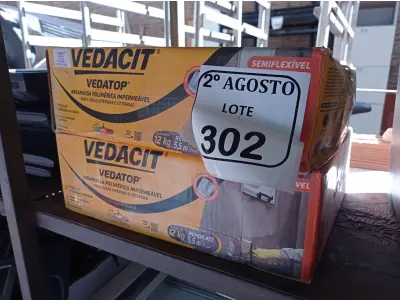 LOTE 302 - 02 VEDACIT ARGAMASSA POLIMÉRICA IMPERMEÁVEL 12KGS CADA. (NO ESTADO) ATENÇÃO! FAZER A VISITAÇÃO ANTES DE ARREMATAR, NÃO SABEMOS SE FUNCIONA. LEILÃO NÃO TEM GARANTIA E NEM DEVOLUÇÃO, SUJEITO A POSSÍVEIS AVARIAS VISÍVEIS/OCULTAS E/OU AUSÊNCIA DE COMPONENTES.