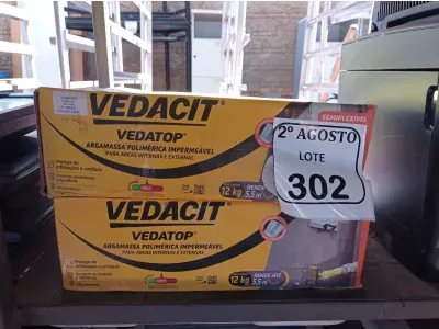 LOTE 302 - 02 VEDACIT ARGAMASSA POLIMÉRICA IMPERMEÁVEL 12KGS CADA. (NO ESTADO) ATENÇÃO! FAZER A VISITAÇÃO ANTES DE ARREMATAR, NÃO SABEMOS SE FUNCIONA. LEILÃO NÃO TEM GARANTIA E NEM DEVOLUÇÃO, SUJEITO A POSSÍVEIS AVARIAS VISÍVEIS/OCULTAS E/OU AUSÊNCIA DE COMPONENTES.