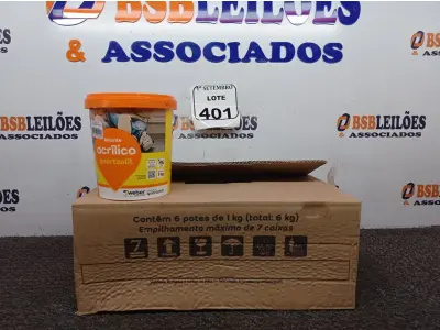 LOTE 401 - 06 REJUNTES ACRÍLICO NA COR CORDA DE 01KG CADA. (NO ESTADO) ATENÇÃO! FAZER A VISITAÇÃO ANTES DE ARREMATAR, NÃO SABEMOS SE FUNCIONA. LEILÃO NÃO TEM GARANTIA E NEM DEVOLUÇÃO, SUJEITO A POSSÍVEIS AVARIAS VISÍVEIS/OCULTAS E/OU AUSÊNCIA DE COMPONENTES.