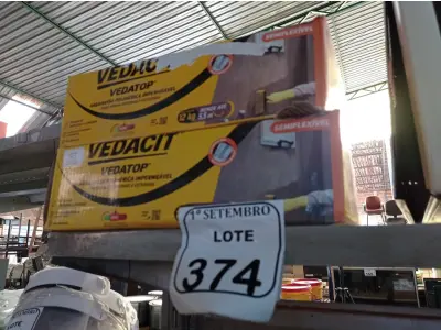 LOTE 374 - 02 CAIXAS DE VEDACIT ARGAMASSA POLIMÉRICA IMPERMEÁVEL 12KG CADA. (NO ESTADO) ATENÇÃO! FAZER A VISITAÇÃO ANTES DE ARREMATAR, NÃO SABEMOS SE FUNCIONA. LEILÃO NÃO TEM GARANTIA E NEM DEVOLUÇÃO, SUJEITO A POSSÍVEIS AVARIAS VISÍVEIS/OCULTAS E/OU AUSÊNCIA DE COMPONENTES.
