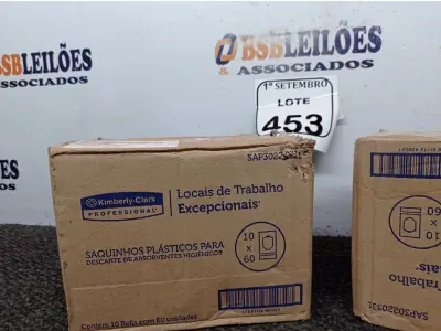 LOTE 453 - 02 CAIXAS COM SAQUIHOS PLÁSTICOS PARA DESCARTES DE ABSORVENTES, CONTEM 10 PERFIS COM 60 UNIDADES CADA. (NO ESTADO) ATENÇÃO! FAZER A VISITAÇÃO ANTES DE ARREMATAR, NÃO SABEMOS SE FUNCIONA. LEILÃO NÃO TEM GARANTIA E NEM DEVOLUÇÃO, SUJEITO A POSSÍVEIS AVARIAS VISÍVEIS/OCULTAS E/OU AUSÊNCIA DE COMPONENTES.