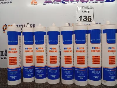 LOTE 136 - 12 CARTUCHOS DE SELANTE PUFIXA DE 400G CADA. (NO ESTADO) ATENÇÃO! FAZER A VISITAÇÃO ANTES DE ARREMATAR, NÃO SABEMOS SE FUNCIONA. LEILÃO NÃO TEM GARANTIA E NEM DEVOLUÇÃO, SUJEITO A POSSÍVEIS AVARIAS VISÍVEIS/OCULTAS E/OU AUSÊNCIA DE COMPONENTES.