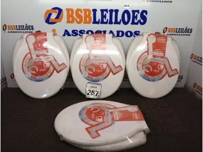 LOTE 257 - 04 ASSENTOS SAN ESP C/TAMPA P/CADEIRA BANHO DURIN. (NO ESTADO) ATENÇÃO! FAZER A VISITAÇÃO ANTES DE ARREMATAR, NÃO SABEMOS SE FUNCIONA. LEILÃO NÃO TEM GARANTIA E NEM DEVOLUÇÃO, SUJEITO A POSSÍVEIS AVARIAS VISÍVEIS/OCULTAS E/OU AUSÊNCIA DE COMPONENTES.