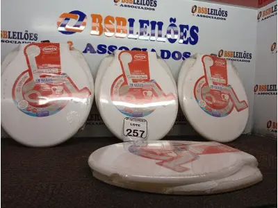 LOTE 257 - 04 ASSENTOS SAN ESP C/TAMPA P/CADEIRA BANHO DURIN. (NO ESTADO) ATENÇÃO! FAZER A VISITAÇÃO ANTES DE ARREMATAR, NÃO SABEMOS SE FUNCIONA. LEILÃO NÃO TEM GARANTIA E NEM DEVOLUÇÃO, SUJEITO A POSSÍVEIS AVARIAS VISÍVEIS/OCULTAS E/OU AUSÊNCIA DE COMPONENTES.