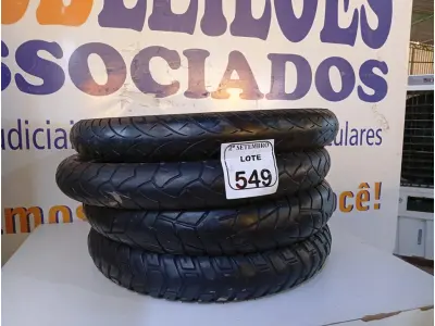 LOTE 549 - 04 PNEUS P/ MOTOS USADOS D NUMERAÇÕES DIVERSAS. (NO ESTADO) ATENÇÃO! FAZER A VISITAÇÃO ANTES DE ARREMATAR, NÃO SABEMOS SE FUNCIONA. LEILÃO NÃO TEM GARANTIA E NEM DEVOLUÇÃO, SUJEITO A POSSÍVEIS AVARIAS VISÍVEIS/OCULTAS E/OU AUSÊNCIA DE COMPONENTES.