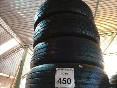 LOTE 450 - 04 PNEUS MEIA-VIDA 265/60/18. (NO ESTADO) ATENÇÃO! FAZER A VISITAÇÃO ANTES DE ARREMATAR, NÃO SABEMOS SE FUNCIONA. LEILÃO NÃO TEM GARANTIA E NEM DEVOLUÇÃO, SUJEITO A POSSÍVEIS AVARIAS VISÍVEIS/OCULTAS E/OU AUSÊNCIA DE COMPONENTES.