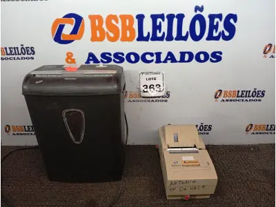 LOTE 363 - 01 FRAGMENTADORA DE PAPEL E 01 IMPRESSORA NÃO FISCAL. (NO ESTADO) ATENÇÃO! FAZER A VISITAÇÃO ANTES DE ARREMATAR, NÃO SABEMOS SE FUNCIONA. LEILÃO NÃO TEM GARANTIA E NEM DEVOLUÇÃO, SUJEITO A POSSÍVEIS AVARIAS VISÍVEIS/OCULTAS E/OU AUSÊNCIA DE COMPONENTES.
