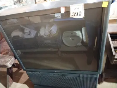 LOTE 390 - 01 TV DE TUBO ANTIGA SONY. (NO ESTADO) ATENÇÃO! FAZER A VISITAÇÃO ANTES DE ARREMATAR, NÃO SABEMOS SE FUNCIONA. LEILÃO NÃO TEM GARANTIA E NEM DEVOLUÇÃO, SUJEITO A POSSÍVEIS AVARIAS VISÍVEIS/OCULTAS E/OU AUSÊNCIA DE COMPONENTES.