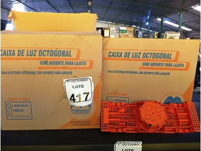 LOTE 417 - 02 CAIXAS DE LUZ OCTOGONAL. (NO ESTADO) ATENÇÃO! FAZER A VISITAÇÃO ANTES DE ARREMATAR, NÃO SABEMOS SE FUNCIONA. LEILÃO NÃO TEM GARANTIA E NEM DEVOLUÇÃO, SUJEITO A POSSÍVEIS AVARIAS VISÍVEIS/OCULTAS E/OU AUSÊNCIA DE COMPONENTES.