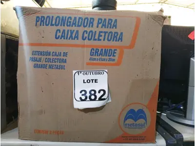 LOTE 382 - 01 PROLONGADORA PARA CAIXA COLETORA. (NO ESTADO) ATENÇÃO! FAZER A VISITAÇÃO ANTES DE ARREMATAR, NÃO SABEMOS SE FUNCIONA. LEILÃO NÃO TEM GARANTIA E NEM DEVOLUÇÃO, SUJEITO A POSSÍVEIS AVARIAS VISÍVEIS/OCULTAS E/OU AUSÊNCIA DE COMPONENTES.
