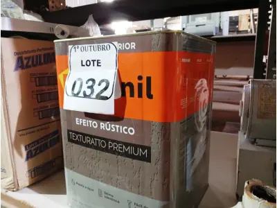 LOTE 032 - 01 LATA DE TINTA TEXTURATTO PREMIUM EFEITO RÚSTICO INTERIOR/EXTERIOR SUVINIL 25KG. (NO ESTADO) ATENÇÃO! FAZER A VISITAÇÃO ANTES DE ARREMATAR, NÃO SABEMOS SE FUNCIONA. LEILÃO NÃO TEM GARANTIA E NEM DEVOLUÇÃO, SUJEITO A POSSÍVEIS AVARIAS VISÍVEIS/OCULTAS E/OU AUSÊNCIA DE COMPONENTES.EIS AVARIAS VISÍVEIS/OCULTAS E/OU AUSÊNCIA DE COMPONENTES.