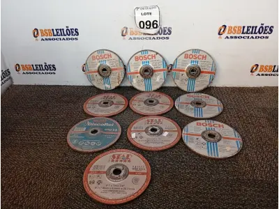 LOTE 096 - 10 DISCOS DE DESBASTE DIVERSOS. (NO ESTADO) ATENÇÃO! FAZER A VISITAÇÃO ANTES DE ARREMATAR, NÃO SABEMOS SE FUNCIONA. LEILÃO NÃO TEM GARANTIA E NEM DEVOLUÇÃO, SUJEITO A POSSÍVEIS AVARIAS VISÍVEIS/OCULTAS E/OU AUSÊNCIA DE COMPONENTES.