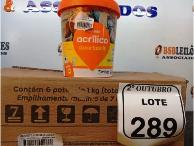 LOTE 289 - 06 REJUNTES ACRÍLICO 1KG CADA. (NO ESTADO) ATENÇÃO! FAZER A VISITAÇÃO ANTES DE ARREMATAR, NÃO SABEMOS SE FUNCIONA. LEILÃO NÃO TEM GARANTIA E NEM DEVOLUÇÃO, SUJEITO A POSSÍVEIS AVARIAS VISÍVEIS/OCULTAS E/OU AUSÊNCIA DE COMPONENTES.