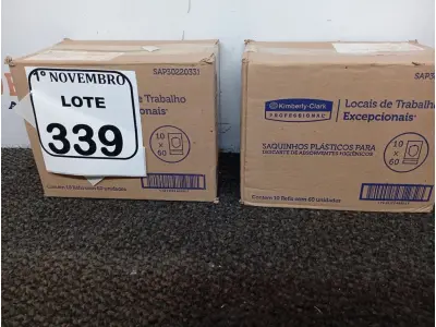 LOTE 339 - 02 CAIXAS COM SAQUINHOS PLÁSTICOS PARA DESCARTES DE ABSORVENTES, CONTEM 10 PERFIS COM 60 UNIDADES CADA. (NO ESTADO) ATENÇÃO! FAZER A VISITAÇÃO ANTES DE ARREMATAR, NÃO SABEMOS SE FUNCIONA. LEILÃO NÃO TEM GARANTIA E NEM DEVOLUÇÃO, SUJEITO A POSSÍVEIS AVARIAS VISÍVEIS/OCULTAS E/OU AUSÊNCIA DE COMPONENTES.