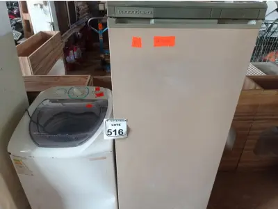 LOTE 516 - 01 MÁQUINA DE LAVAR ROUPAS ELECTROLUX E 01 GELADEIRA PROSDÓCIMO. (NO ESTADO) ATENÇÃO! FAZER A VISITAÇÃO ANTES DE ARREMATAR, NÃO SABEMOS SE FUNCIONA. LEILÃO NÃO TEM GARANTIA E NEM DEVOLUÇÃO, SUJEITO A POSSÍVEIS AVARIAS VISÍVEIS/OCULTAS E/OU AUSÊNCIA DE COMPONENTES.