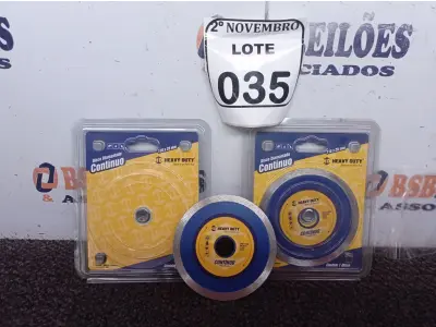 LOTE 035 - 02 DISCOS DIAMANTADOS CONTÍNUOS MARCA HEAVY DUTY(NOVO). (NO ESTADO) ATENÇÃO! FAZER A VISITAÇÃO ANTES DE ARREMATAR, NÃO SABEMOS SE FUNCIONA. LEILÃO NÃO TEM GARANTIA E NEM DEVOLUÇÃO, SUJEITO A POSSÍVEIS AVARIAS VISÍVEIS/OCULTAS E/OU AUSÊNCIA DE COMPONENTES.
