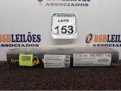 LOTE 153 - 5KG DE ELETRODOS 2,5MM MARCA VONDER(NOVO). (NO ESTADO) ATENÇÃO! FAZER A VISITAÇÃO ANTES DE ARREMATAR, NÃO SABEMOS SE FUNCIONA. LEILÃO NÃO TEM GARANTIA E NEM DEVOLUÇÃO, SUJEITO A POSSÍVEIS AVARIAS VISÍVEIS/OCULTAS E/OU AUSÊNCIA DE COMPONENTES.