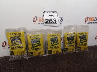 LOTE 263 - 5KG DE PREGOS MARCA GERDAU(NOVO). (NO ESTADO) ATENÇÃO! FAZER A VISITAÇÃO ANTES DE ARREMATAR, NÃO SABEMOS SE FUNCIONA. LEILÃO NÃO TEM GARANTIA E NEM DEVOLUÇÃO, SUJEITO A POSSÍVEIS AVARIAS VISÍVEIS/OCULTAS E/OU AUSÊNCIA DE COMPONENTES.