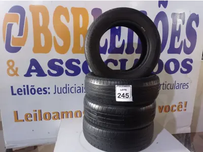 LOTE 245 - 04 PNEUS 185-65-15” USADOS. (NO ESTADO) ATENÇÃO! FAZER A VISITAÇÃO ANTES DE ARREMATAR, NÃO SABEMOS SE FUNCIONA. LEILÃO NÃO TEM GARANTIA E NEM DEVOLUÇÃO, SUJEITO A POSSÍVEIS AVARIAS VISÍVEIS/OCULTAS E/OU AUSÊNCIA DE COMPONENTES.