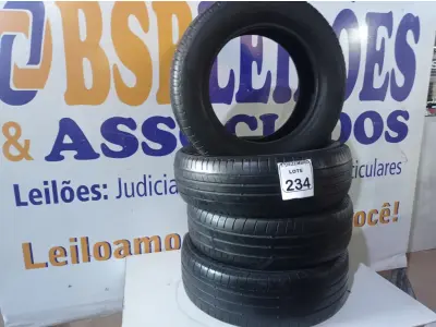 LOTE 234 - 04 PNEUS USADOS 185-65-15”. (NO ESTADO) ATENÇÃO! FAZER A VISITAÇÃO ANTES DE ARREMATAR, NÃO SABEMOS SE FUNCIONA. LEILÃO NÃO TEM GARANTIA E NEM DEVOLUÇÃO, SUJEITO A POSSÍVEIS AVARIAS VISÍVEIS/OCULTAS E/OU AUSÊNCIA DE COMPONENTES.