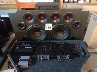 LOTE 178 - 02 CARAS PRETAS 311, 02 BANDA ACE 1201, 01 PROCESSADOR STETSOM STX 2448, 01 TARAMPS TS 400X4, 01 FONTE JFA 70 AMPERES, 01 PAR DE TWITER MARCA JBL E 02 PARES DE MEDIO GRAVE-6” MARCA TIGER. (NO ESTADO) ATENÇÃO! FAZER A VISITAÇÃO ANTES DE ARREMATAR, NÃO SABEMOS SE FUNCIONA. LEILÃO NÃO TEM GARANTIA E NEM DEVOLUÇÃO, SUJEITO A POSSÍVEIS AVARIAS VISÍVEIS/OCULTAS E/OU AUSÊNCIA DE COMPONENTES.
