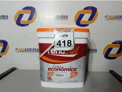 LOTE 418 - 01 BALDE DE TINTA RENOCRIL COR BRANCO NEVE  16L. (NO ESTADO) ATENÇÃO! FAZER A VISITAÇÃO ANTES DE ARREMATAR, NÃO SABEMOS SE FUNCIONA. LEILÃO NÃO TEM GARANTIA E NEM DEVOLUÇÃO, SUJEITO A POSSÍVEIS AVARIAS VISÍVEIS/OCULTAS E/OU AUSÊNCIA DE COMPONENTES.