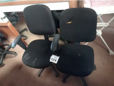 LOTE 224 - 02 CADEIRAS GIRATÓRIAS PARA ESCRITÓRIO. (NO ESTADO) ATENÇÃO! FAZER A VISITAÇÃO ANTES DE ARREMATAR, NÃO SABEMOS SE FUNCIONA. LEILÃO NÃO TEM GARANTIA E NEM DEVOLUÇÃO, SUJEITO A POSSÍVEIS AVARIAS VISÍVEIS/OCULTAS E/OU AUSÊNCIA DE COMPONENTES.