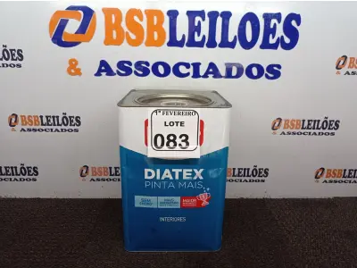 LOTE 083 - 01 LATA DE TINTA IQUINE DIATEX PINTA MAIS INTERIORES DE 16/18L NA COR BASE. (NOVO) (NO ESTADO) ATENÇÃO! FAZER A VISITAÇÃO ANTES DE ARREMATAR, NÃO SABEMOS SE FUNCIONA. LEILÃO NÃO TEM GARANTIA E NEM DEVOLUÇÃO, SUJEITO A POSSÍVEIS AVARIAS VISÍVEIS/OCULTAS E/OU AUSÊNCIA DE COMPONENTES.