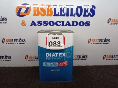 LOTE 083 - 01 LATA DE TINTA IQUINE DIATEX PINTA MAIS INTERIORES DE 16/18L NA COR BASE. (NOVO) (NO ESTADO) ATENÇÃO! FAZER A VISITAÇÃO ANTES DE ARREMATAR, NÃO SABEMOS SE FUNCIONA. LEILÃO NÃO TEM GARANTIA E NEM DEVOLUÇÃO, SUJEITO A POSSÍVEIS AVARIAS VISÍVEIS/OCULTAS E/OU AUSÊNCIA DE COMPONENTES.