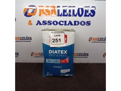 LOTE 251 - 01 LATA DE TINTA IQUINE DIATEX BASE P 18 L. (NO ESTADO) ATENÇÃO! FAZER A VISITAÇÃO ANTES DE ARREMATAR, NÃO SABEMOS SE FUNCIONA. LEILÃO NÃO TEM GARANTIA E NEM DEVOLUÇÃO, SUJEITO A POSSÍVEIS AVARIAS VISÍVEIS/OCULTAS E/OU AUSÊNCIA DE COMPONENTES.