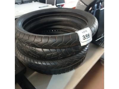 LOTE 356 - 04 PNEUS DE MOTO USADOS, SENDO 02 90/90 AROS 21, 01 120/70 ARO 19 E 01 100/90 ARO 19. (NO ESTADO) ATENÇÃO! FAZER A VISITAÇÃO ANTES DE ARREMATAR, NÃO SABEMOS SE FUNCIONA. LEILÃO NÃO TEM GARANTIA E NEM DEVOLUÇÃO, SUJEITO A POSSÍVEIS AVARIAS VISÍVEIS/OCULTAS E/OU AUSÊNCIA DE COMPONENTES.