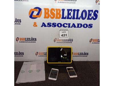 LOTE 431 - 01 TABLET POSITIVO E 02 CELULARES IPHONE COM AVARIA PARA RETIRADA DE PEÇAS. (NO ESTADO) ATENÇÃO! FAZER A VISITAÇÃO ANTES DE ARREMATAR, NÃO SABEMOS SE FUNCIONA. LEILÃO NÃO TEM GARANTIA E NEM DEVOLUÇÃO, SUJEITO A POSSÍVEIS AVARIAS VISÍVEIS/OCULTAS E/OU AUSÊNCIA DE COMPONENTES.