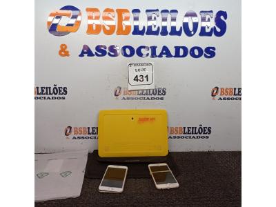 LOTE 431 - 01 TABLET POSITIVO E 02 CELULARES IPHONE COM AVARIA PARA RETIRADA DE PEÇAS. (NO ESTADO) ATENÇÃO! FAZER A VISITAÇÃO ANTES DE ARREMATAR, NÃO SABEMOS SE FUNCIONA. LEILÃO NÃO TEM GARANTIA E NEM DEVOLUÇÃO, SUJEITO A POSSÍVEIS AVARIAS VISÍVEIS/OCULTAS E/OU AUSÊNCIA DE COMPONENTES.