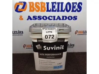 LOTE 072 - 01 GALÃO DE TINTA SUVINIL DE 18L PARA INTERIOR/EXTERIOR ACABAMENTO FOSCO BRANCO. (NOVO) (NO ESTADO) ATENÇÃO! FAZER A VISITAÇÃO ANTES DE ARREMATAR, NÃO SABEMOS SE FUNCIONA. LEILÃO NÃO TEM GARANTIA E NEM DEVOLUÇÃO, SUJEITO A POSSÍVEIS AVARIAS VISÍVEIS/OCULTAS E/OU AUSÊNCIA DE COMPONENTES.