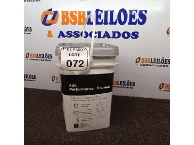 LOTE 072 - 01 GALÃO DE TINTA SUVINIL DE 18L PARA INTERIOR/EXTERIOR ACABAMENTO FOSCO BRANCO. (NOVO) (NO ESTADO) ATENÇÃO! FAZER A VISITAÇÃO ANTES DE ARREMATAR, NÃO SABEMOS SE FUNCIONA. LEILÃO NÃO TEM GARANTIA E NEM DEVOLUÇÃO, SUJEITO A POSSÍVEIS AVARIAS VISÍVEIS/OCULTAS E/OU AUSÊNCIA DE COMPONENTES.