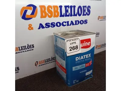 LOTE 268 - 01 LATA DE TINTA 16L/ 18L INTERIORES/EXTERIORES ACRÍLICO FOSCO IQUINE BASE P. (NOVO) (NO ESTADO) ATENÇÃO! FAZER A VISITAÇÃO ANTES DE ARREMATAR, NÃO SABEMOS SE FUNCIONA. LEILÃO NÃO TEM GARANTIA E NEM DEVOLUÇÃO, SUJEITO A POSSÍVEIS AVARIAS VISÍVEIS/OCULTAS E/OU AUSÊNCIA DE COMPONENTES.