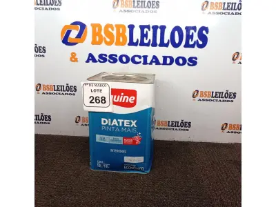 LOTE 268 - 01 LATA DE TINTA 16L/ 18L INTERIORES/EXTERIORES ACRÍLICO FOSCO IQUINE BASE P. (NOVO) (NO ESTADO) ATENÇÃO! FAZER A VISITAÇÃO ANTES DE ARREMATAR, NÃO SABEMOS SE FUNCIONA. LEILÃO NÃO TEM GARANTIA E NEM DEVOLUÇÃO, SUJEITO A POSSÍVEIS AVARIAS VISÍVEIS/OCULTAS E/OU AUSÊNCIA DE COMPONENTES.