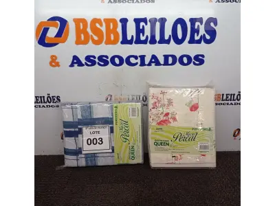 LOTE 003 - 02 JOGOS DE CAMA QUEEN MICRO PERCAL LENÇOL COM ELÁSTICO 1,58M X 1,98M X0,45M DE ALTURA E 02 FRONHAS 0,50M X 0,70M.  (NO ESTADO) ATENÇÃO! FAZER A VISITAÇÃO ANTES DE ARREMATAR, NÃO SABEMOS SE FUNCIONA. LEILÃO NÃO TEM GARANTIA E NEM DEVOLUÇÃO, SUJEITO A POSSÍVEIS AVARIAS VISÍVEIS/OCULTAS E/OU AUSÊNCIA DE COMPONENTES.