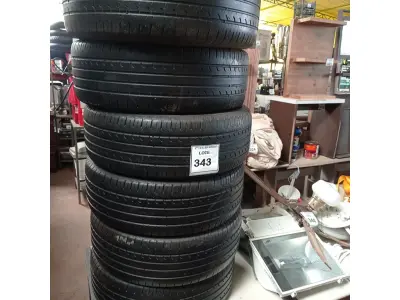 LOTE 343 - 06 PNEUS USADOS 215-55-17. (NO ESTADO) ATENÇÃO! FAZER A VISITAÇÃO ANTES DE ARREMATAR, NÃO SABEMOS SE FUNCIONA. LEILÃO NÃO TEM GARANTIA E NEM DEVOLUÇÃO, SUJEITO A POSSÍVEIS AVARIAS VISÍVEIS/OCULTAS E/OU AUSÊNCIA DE COMPONENTES.