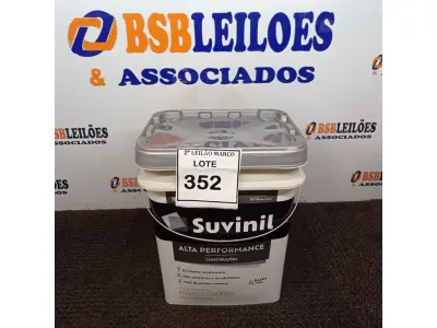 LOTE 352 - 01 BALDE DE TINTA SUVINIL INTERIORES ACRÍLICO FOSCO 18L NA COR FOSCO BRANCO. VENCIMENTO 10/2027 (NOVO) (NO ESTADO) ATENÇÃO! FAZER A VISITAÇÃO ANTES DE ARREMATAR, NÃO SABEMOS SE FUNCIONA. LEILÃO NÃO TEM GARANTIA E NEM DEVOLUÇÃO, SUJEITO A POSSÍVEIS AVARIAS VISÍVEIS/OCULTAS E/OU AUSÊNCIA DE COMPONENTES.